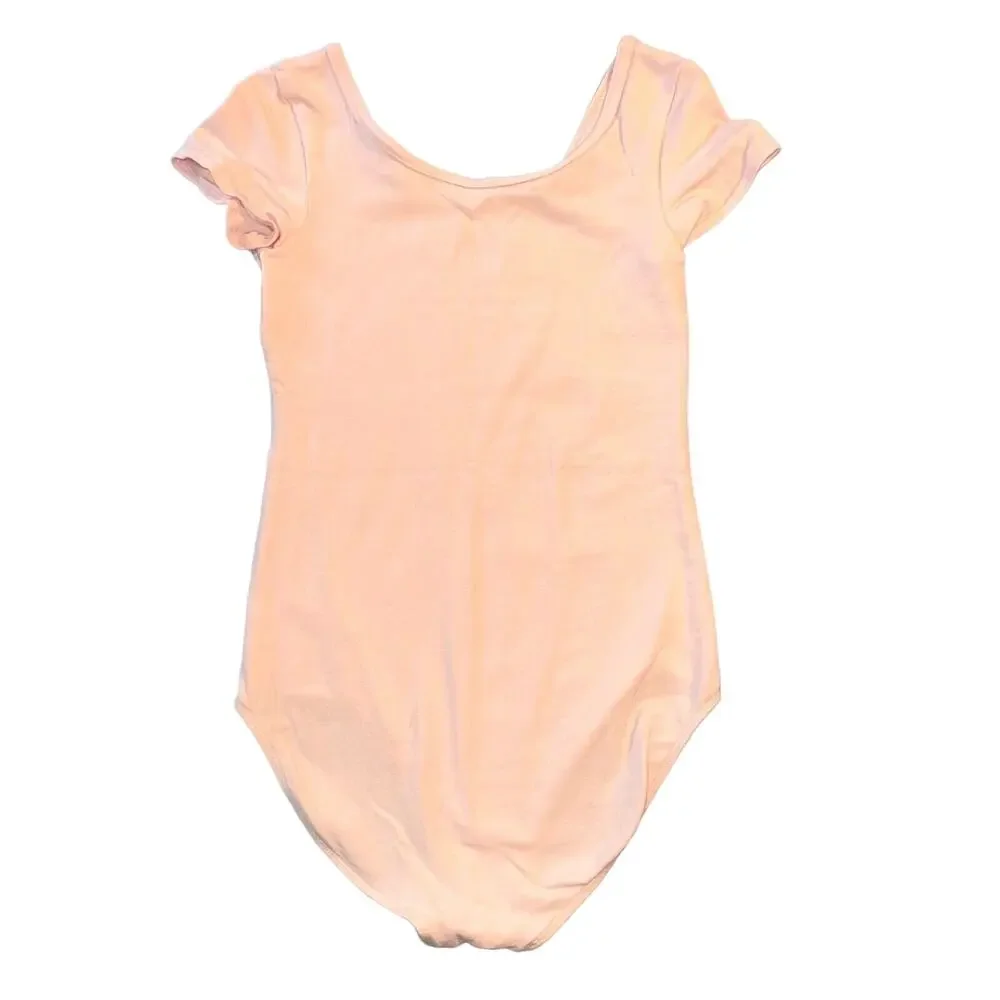 Danskin Now Girls Dance Leotard Blush Pink Short Cap Sleeves Large 10 12